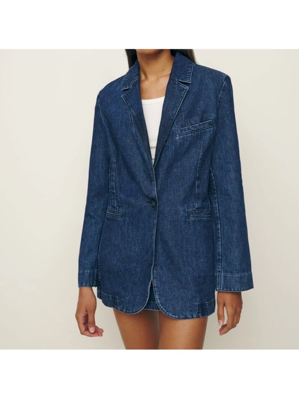 Reformation Elsa Relaxed Denim Blazer Owens Wash Blue Size XS